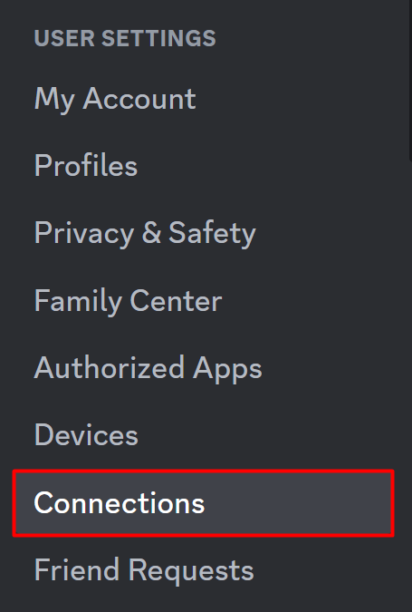 Select Connections from Discord PC Settings
