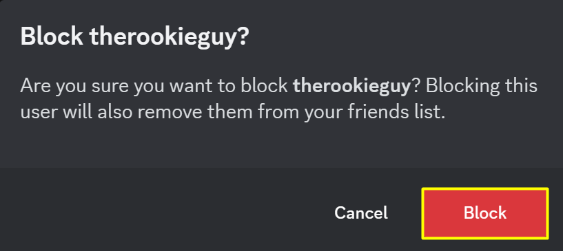 Confirm by clicking on the block button