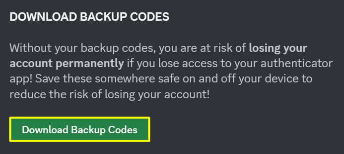 Download Backup Codes on Discord PC