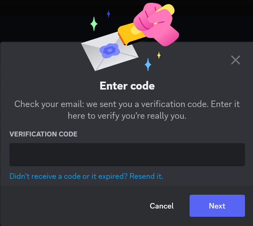 Enter the verification code from your Email Discord