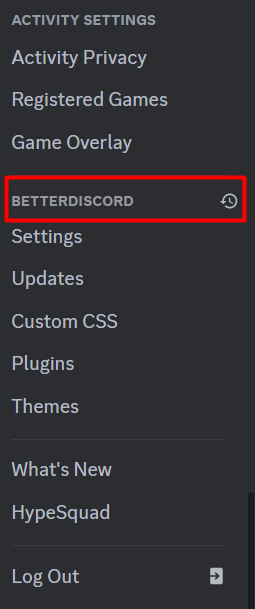 Find BetterDiscord from Discord Panel