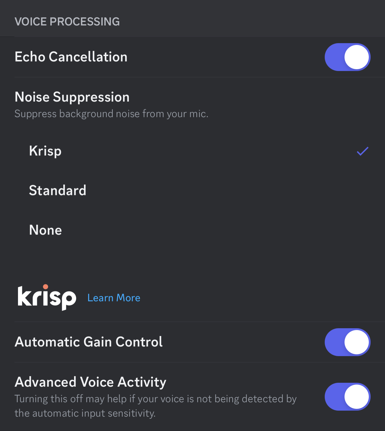Noise suppression in discord mobile