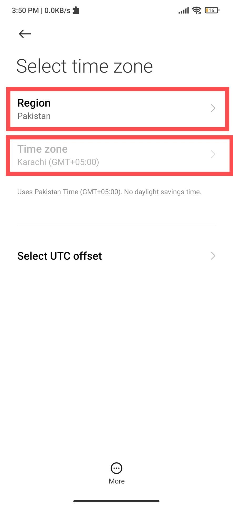Select Region and Correct Time Zone