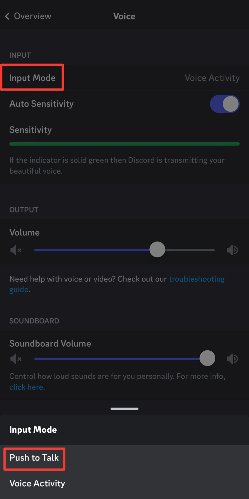 Select input mode and tap on push to talk discord mobile