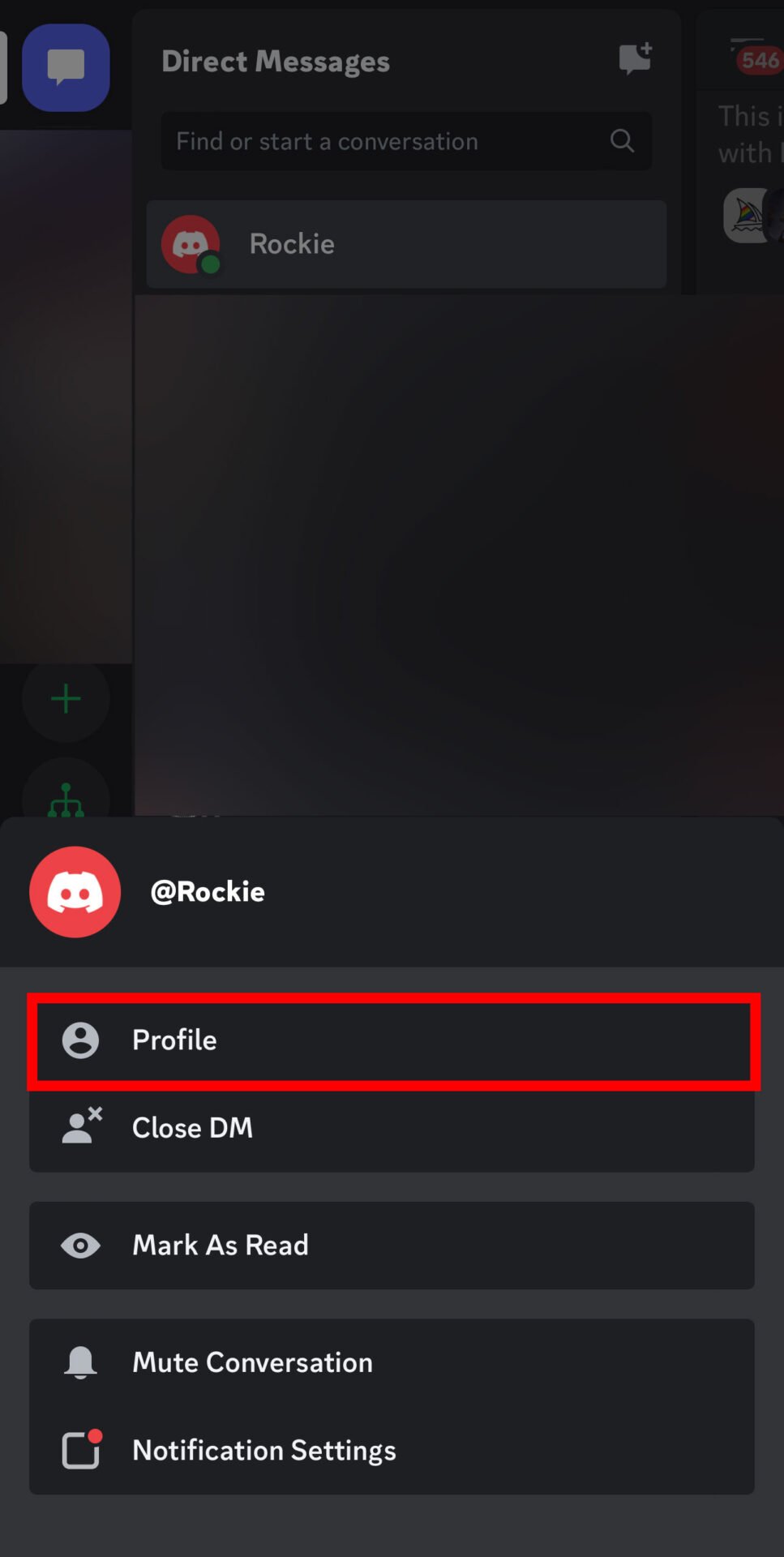 Tap on person profile on discord mobile