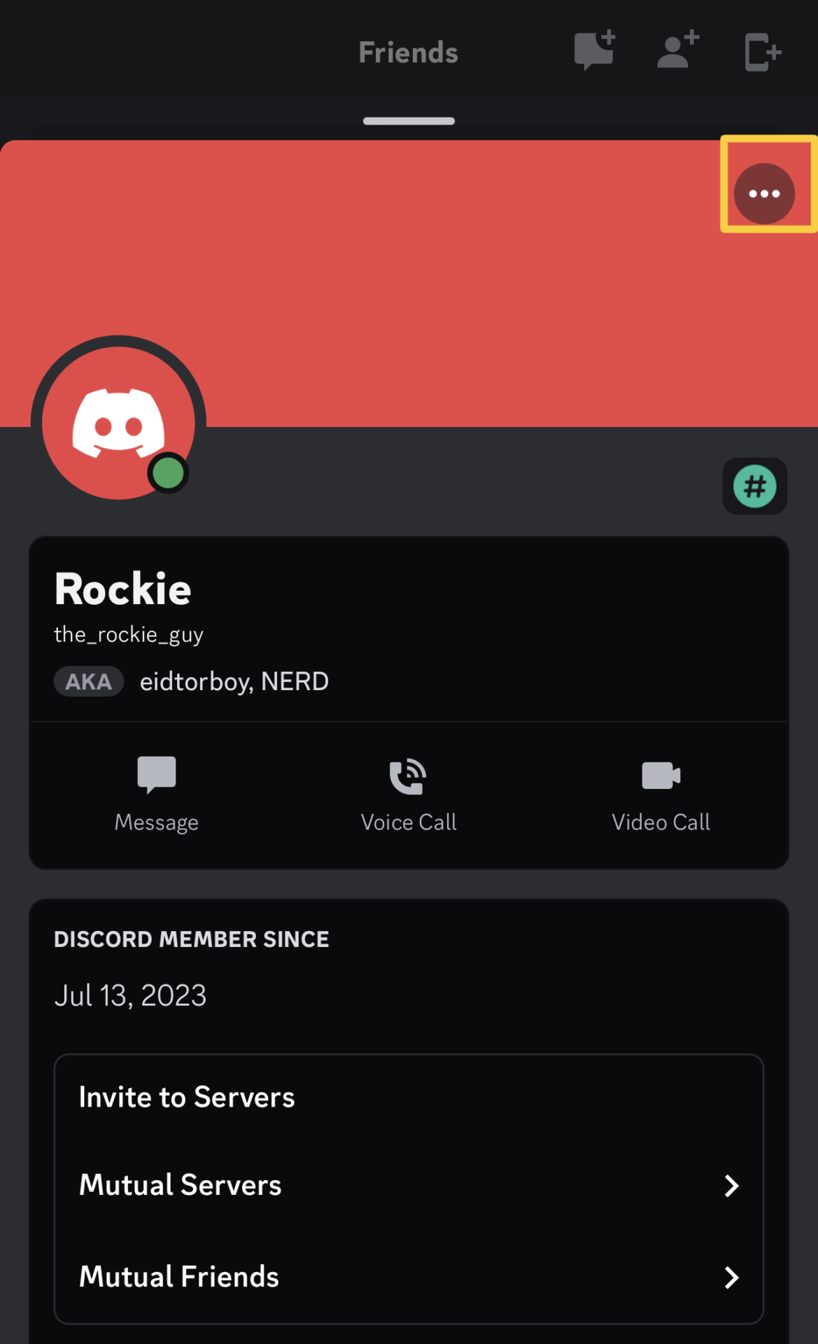 Tap the vertical ellipsis on discord mobile