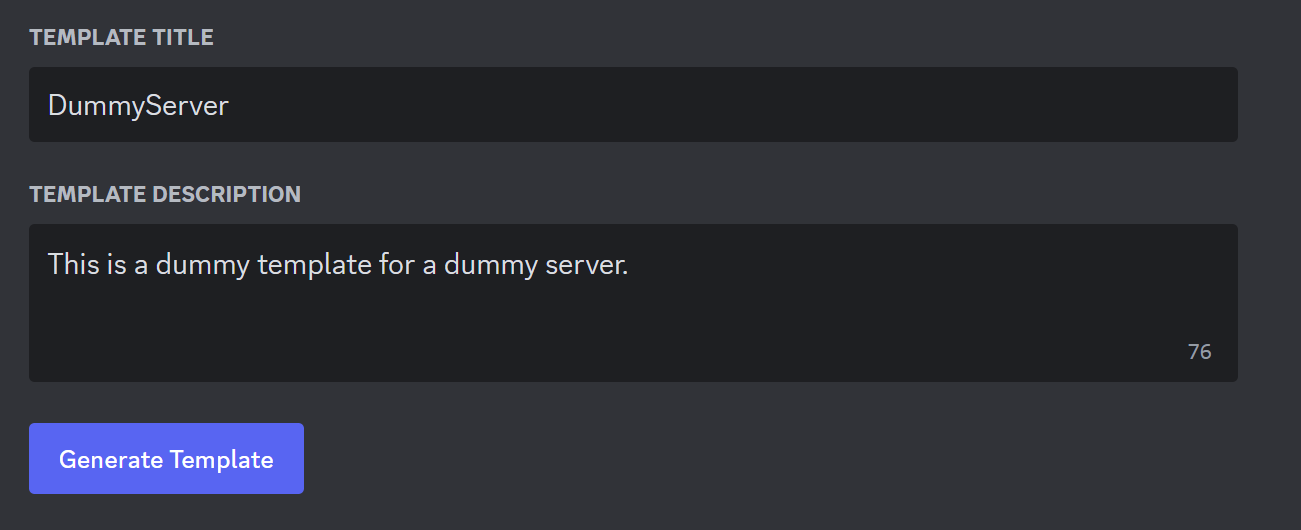 Title description for server and generate template Discord PC