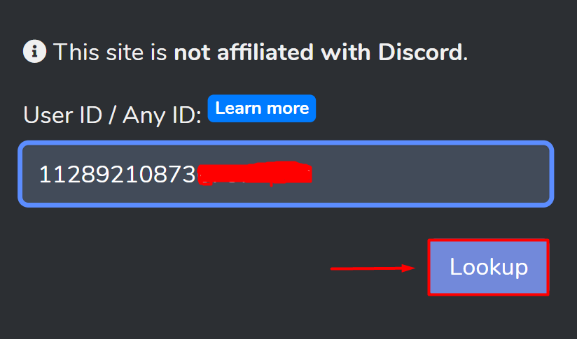 Click on Lookup button Discord
