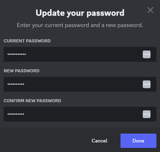 Current and new Password in Discord PC