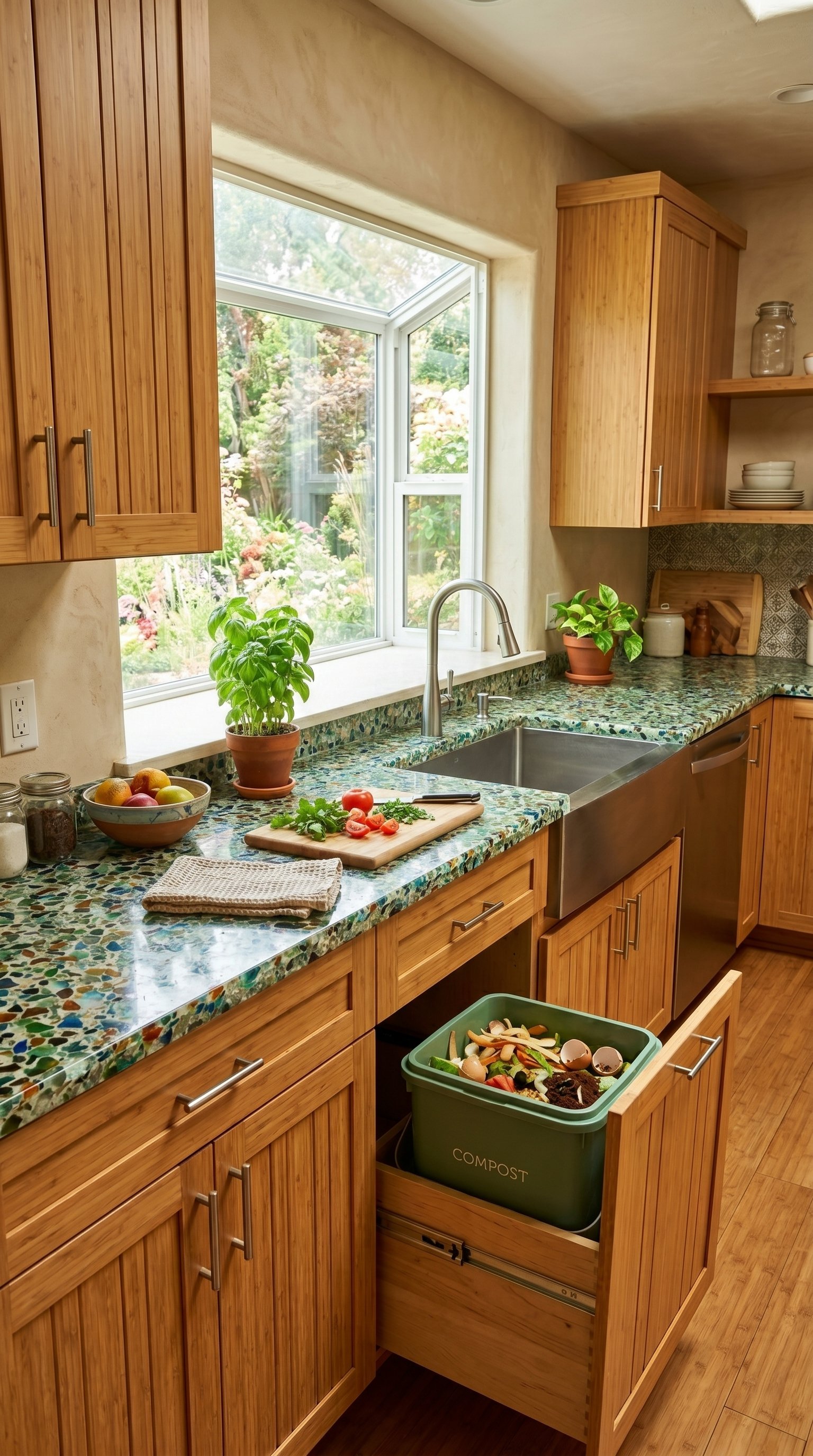 Kitchen with Recycled Glass Counter Top