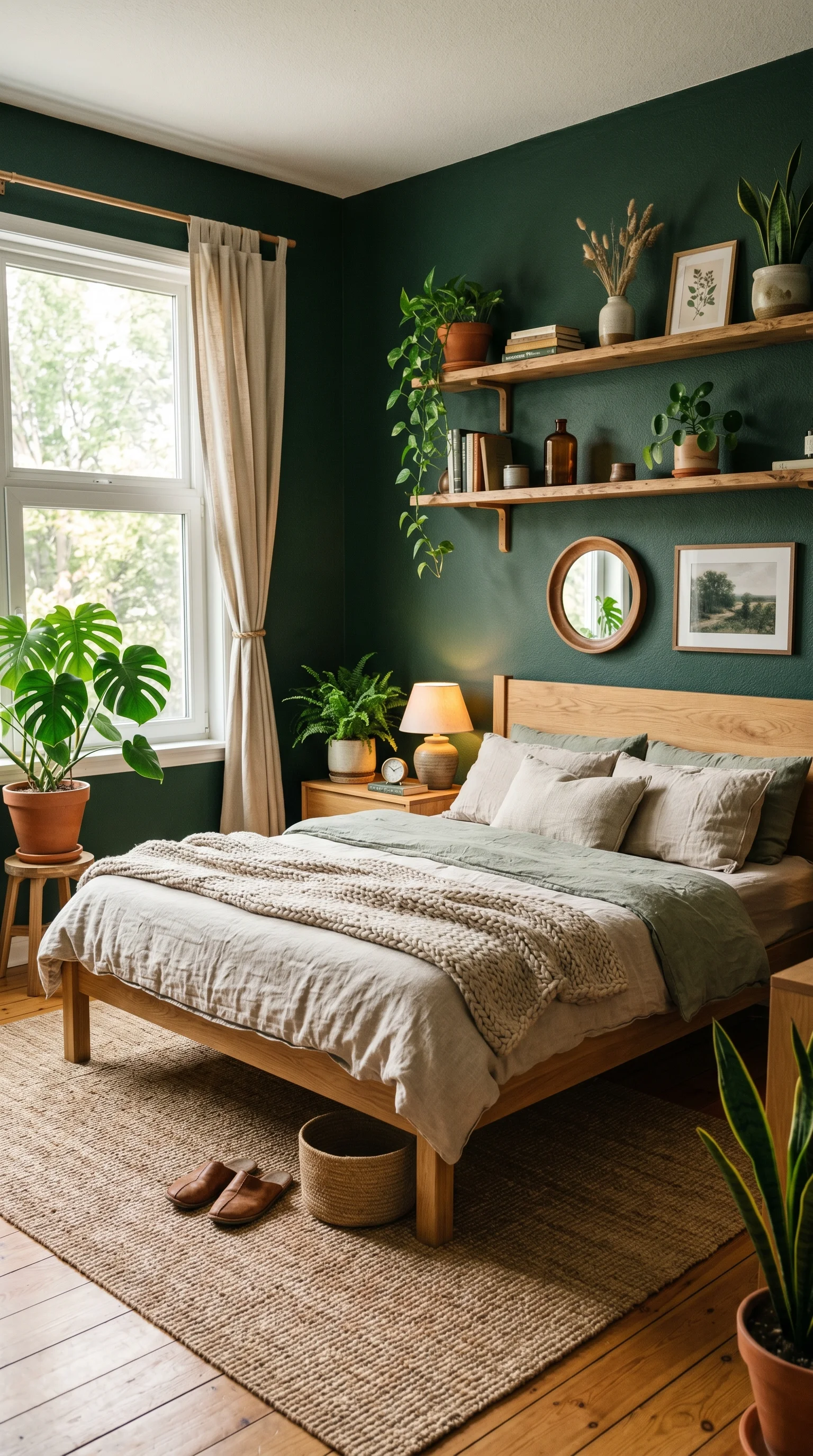 10. Forest Green with Natural Wood