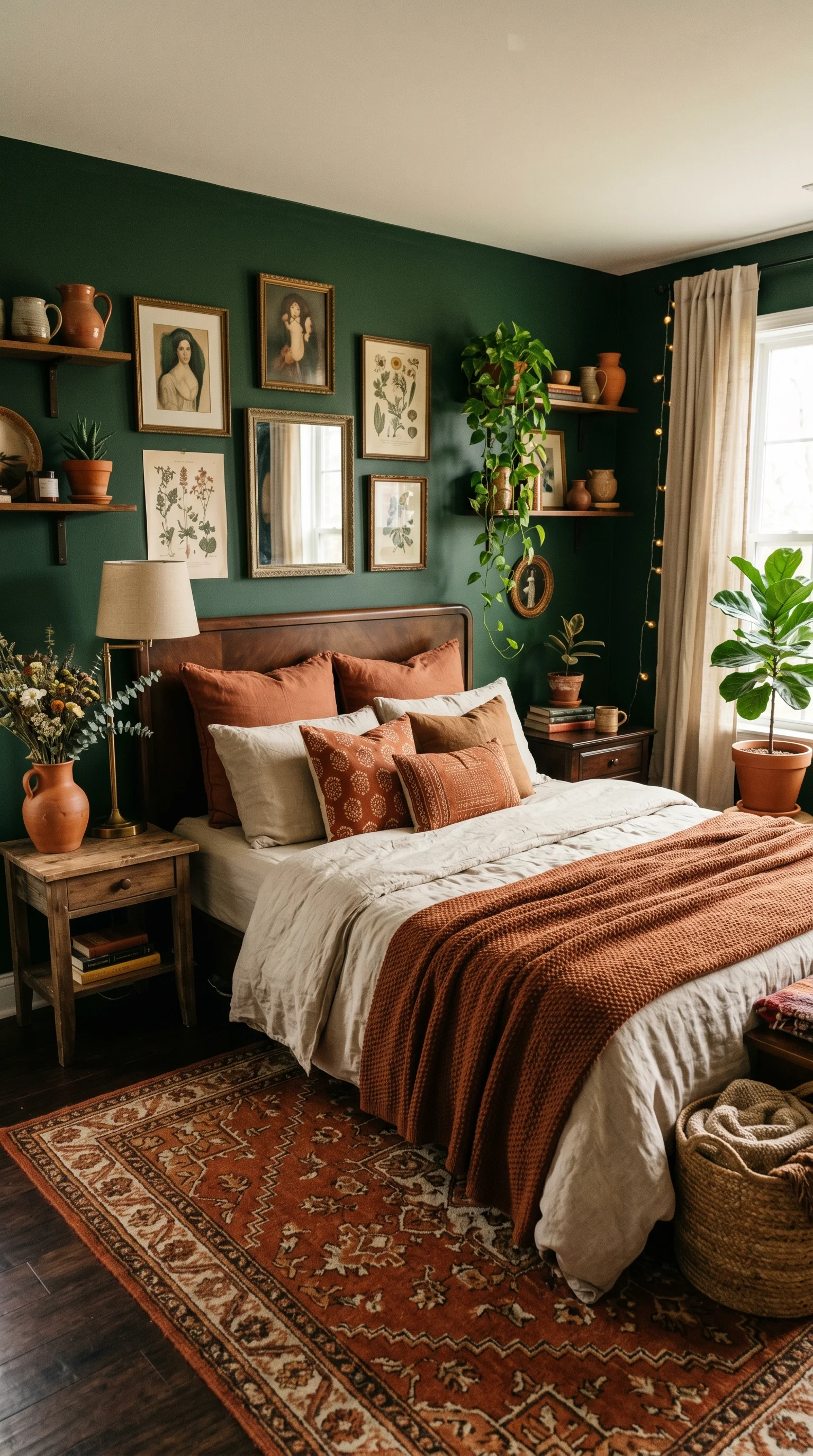 14. Deep Green with Terracotta and Earth Tones