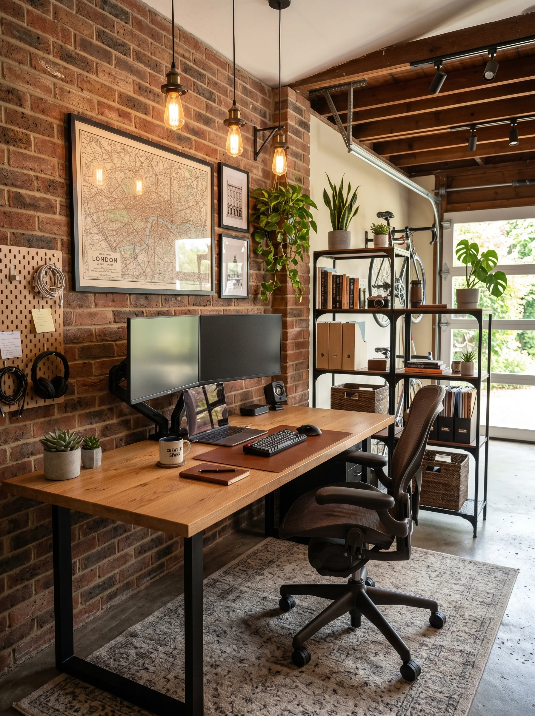 12 Stylish garage home office with wide wooden desk d Stylish garage home office with 202606202216