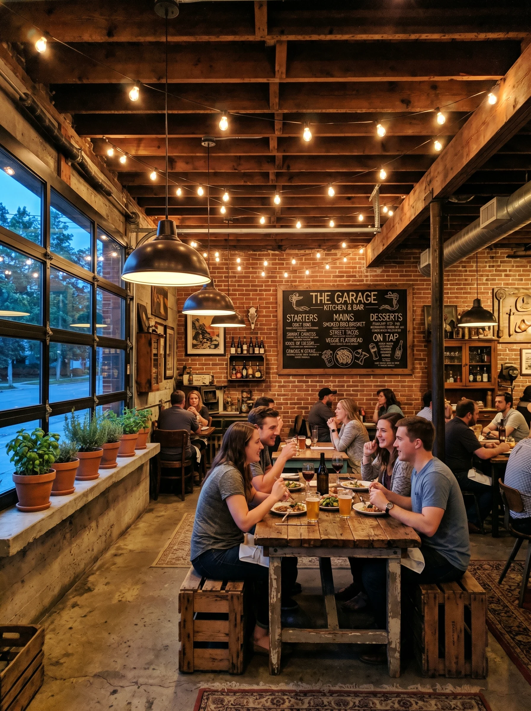 13 Warm garage dining space with Edison string lights Warm garage dining space with 202606202218