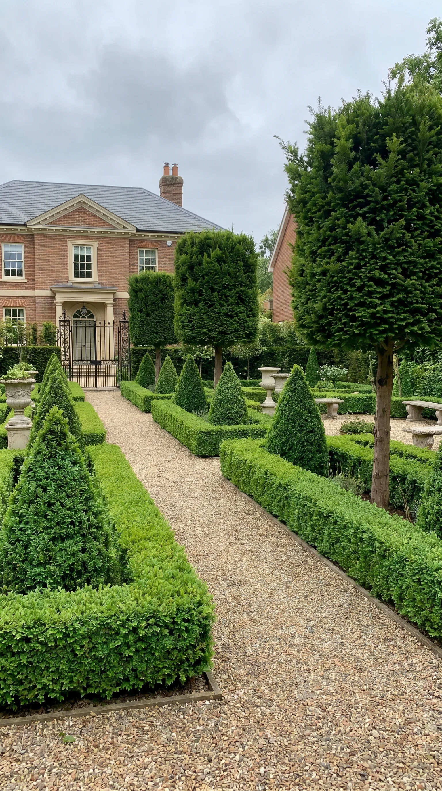 14 14 Formal front garden with low boxwood hedge alon 14. [Formal front garden with 202606211507