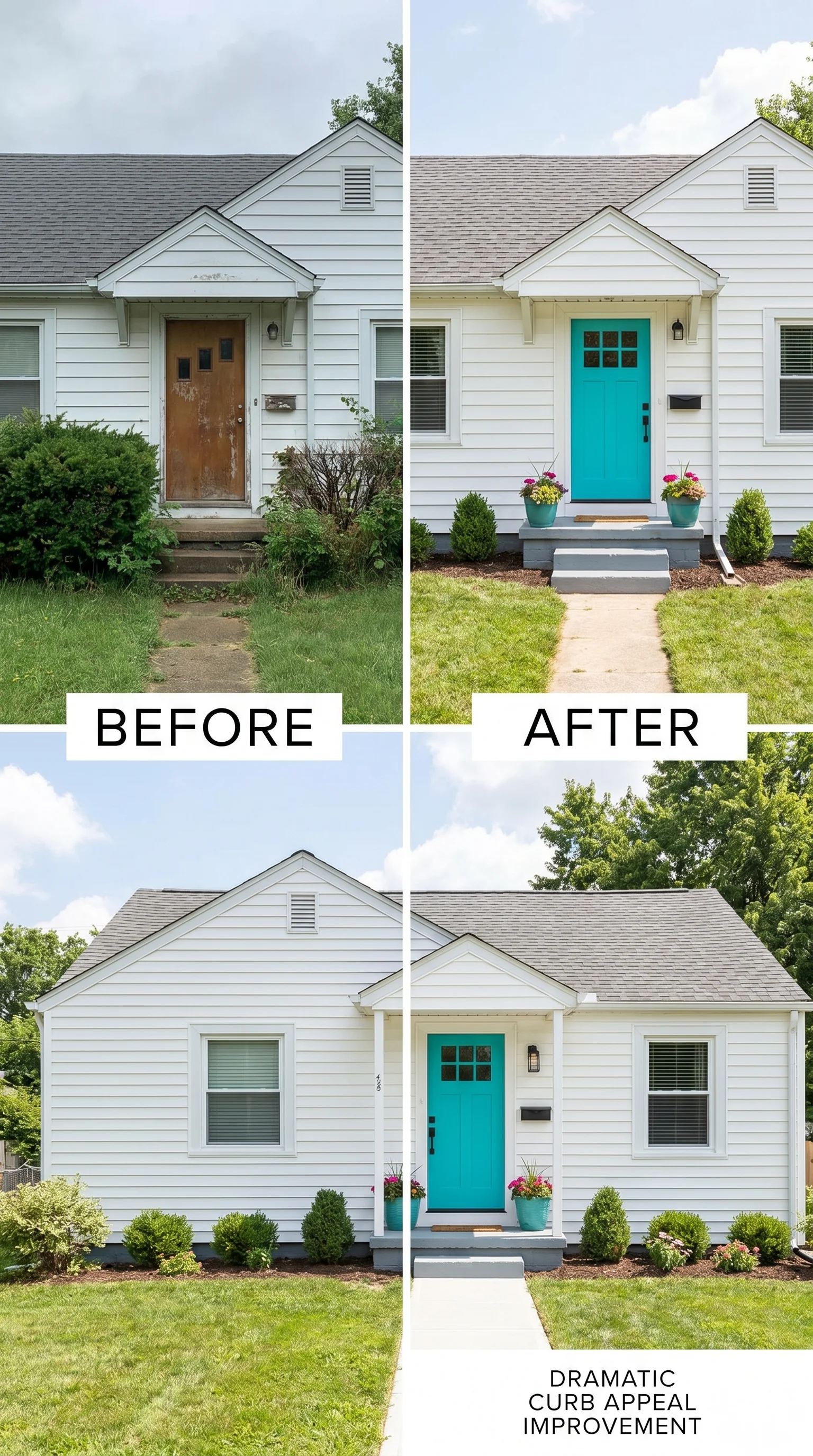 Before and after style photo of white house with 1. [Before and after style 202606211154