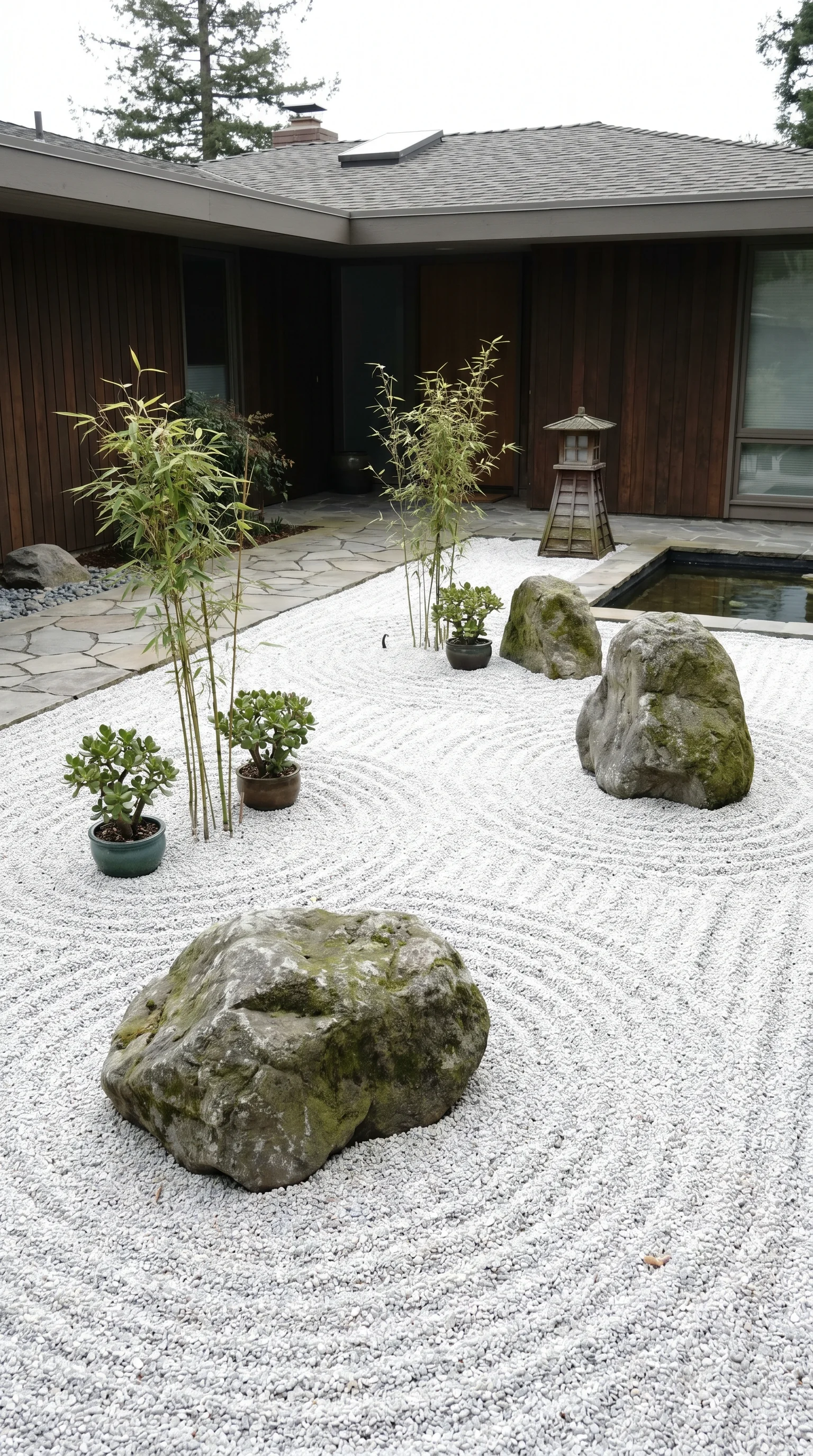 1 1 Serene front yard Zen garden with carefully rake 1. [Serene front yard Zen 202606211231