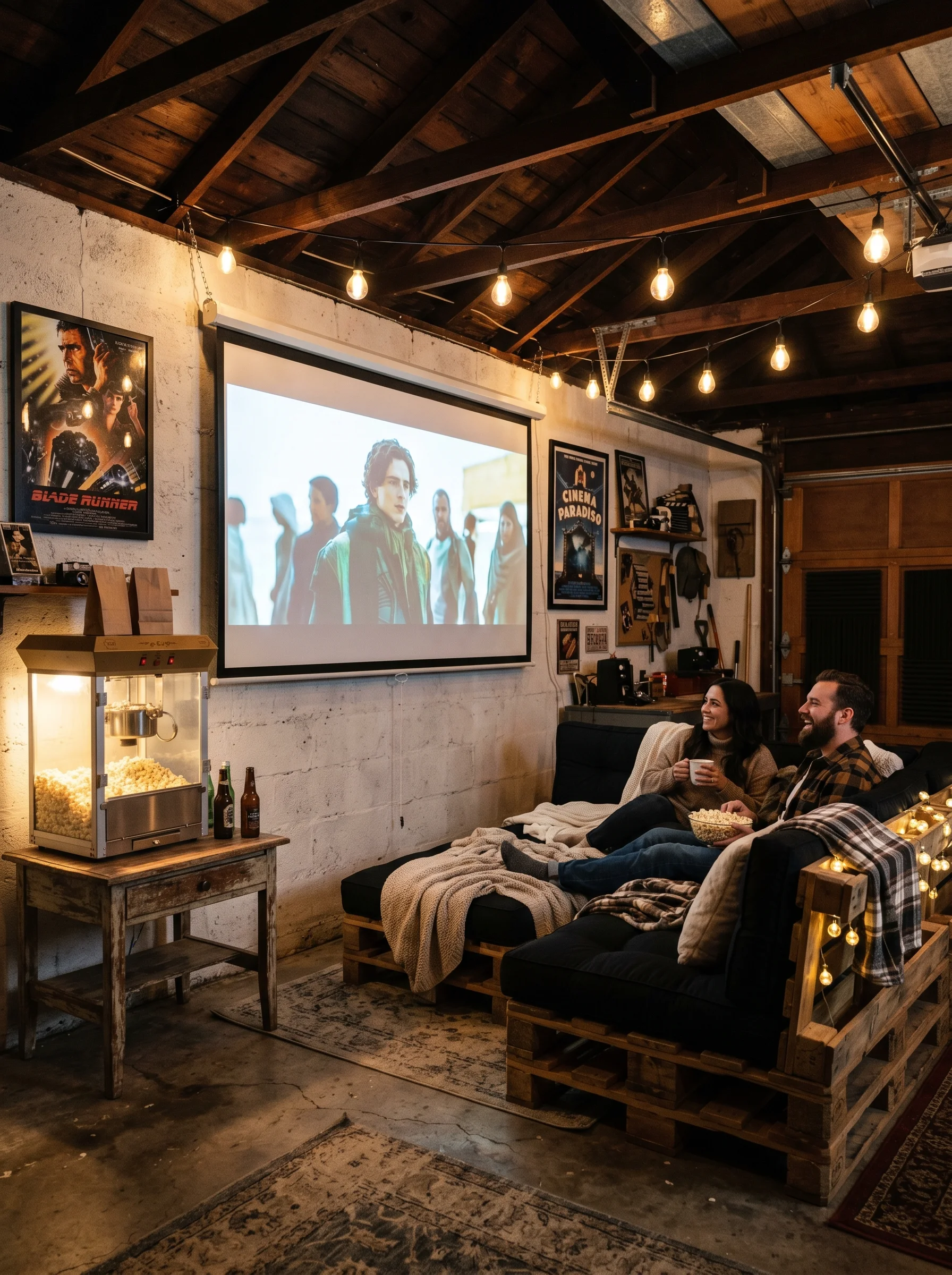 1 Cozy garage home theater setup with a bright proje Cozy garage home theater setup 202606202029