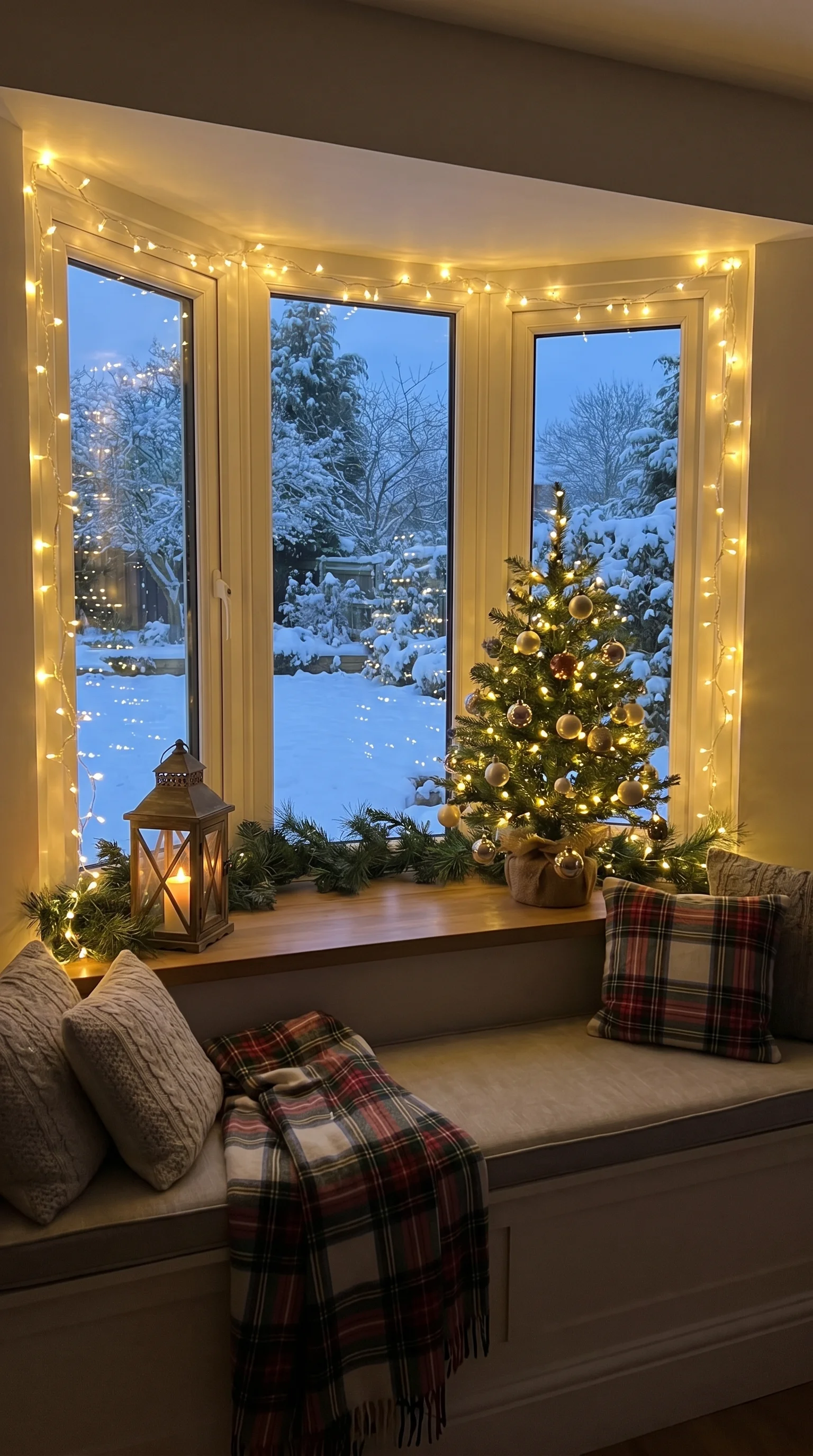 Beautiful bay window decorated with warm white f 3. [Beautiful bay window decorated 202606211043