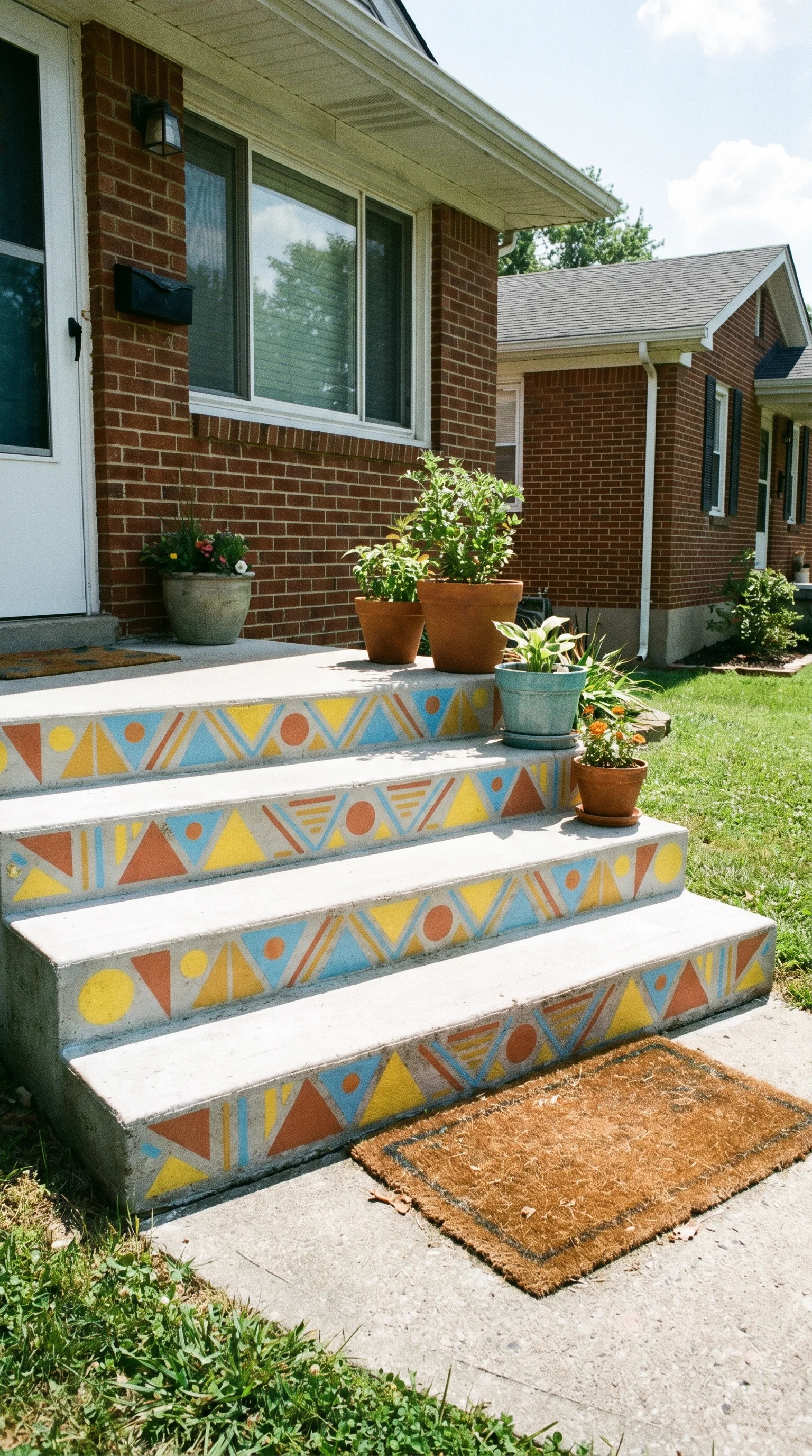 5 5 Concrete front steps decorated with stenciled ge 5. [Concrete front steps decorated 202606211159