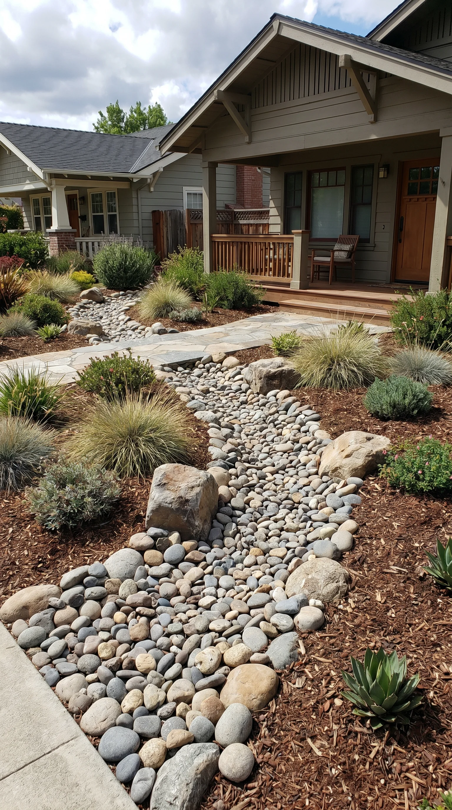 7 7 Front yard with artistically designed dry creek 7. [Front yard with artistically 202606211238