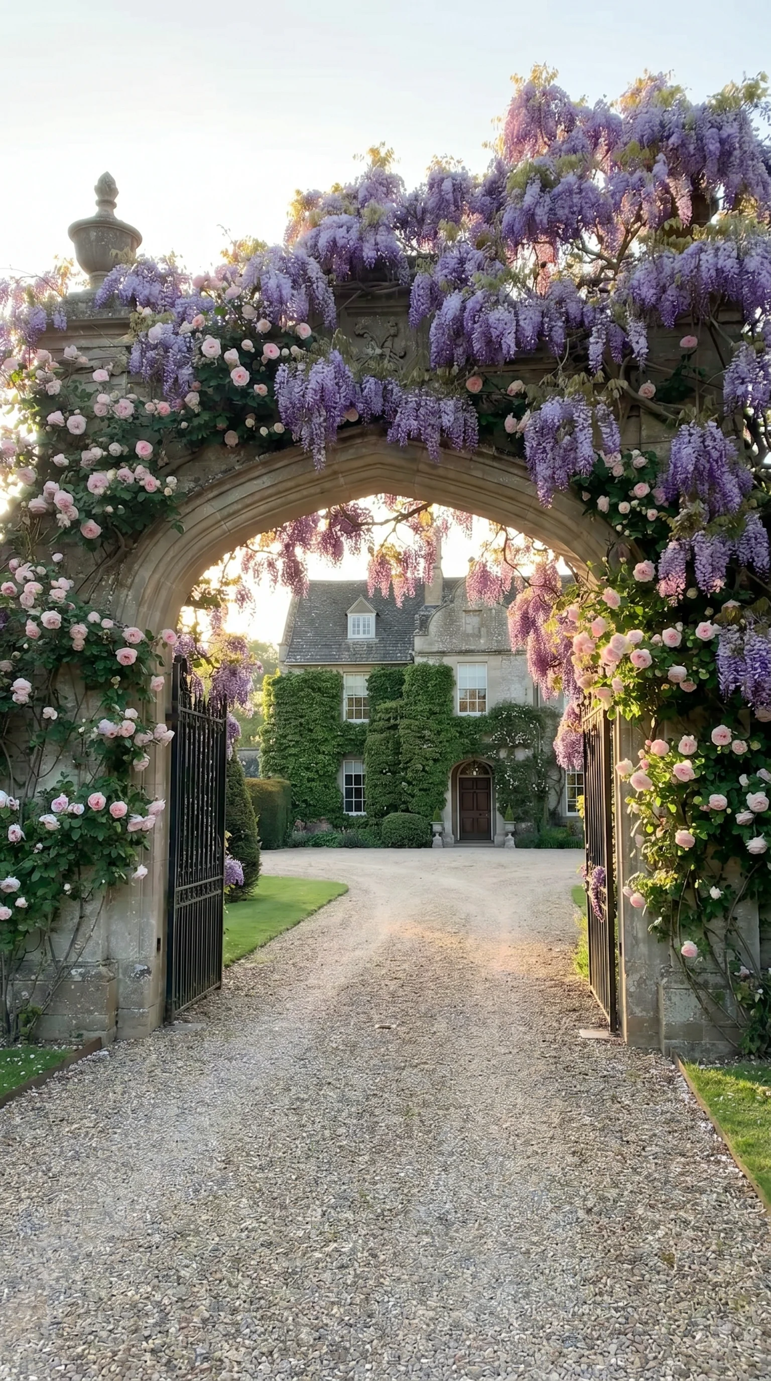 8 8 Dramatic residential entrance with rose covered 8. [Dramatic residential entrance with 202606211414