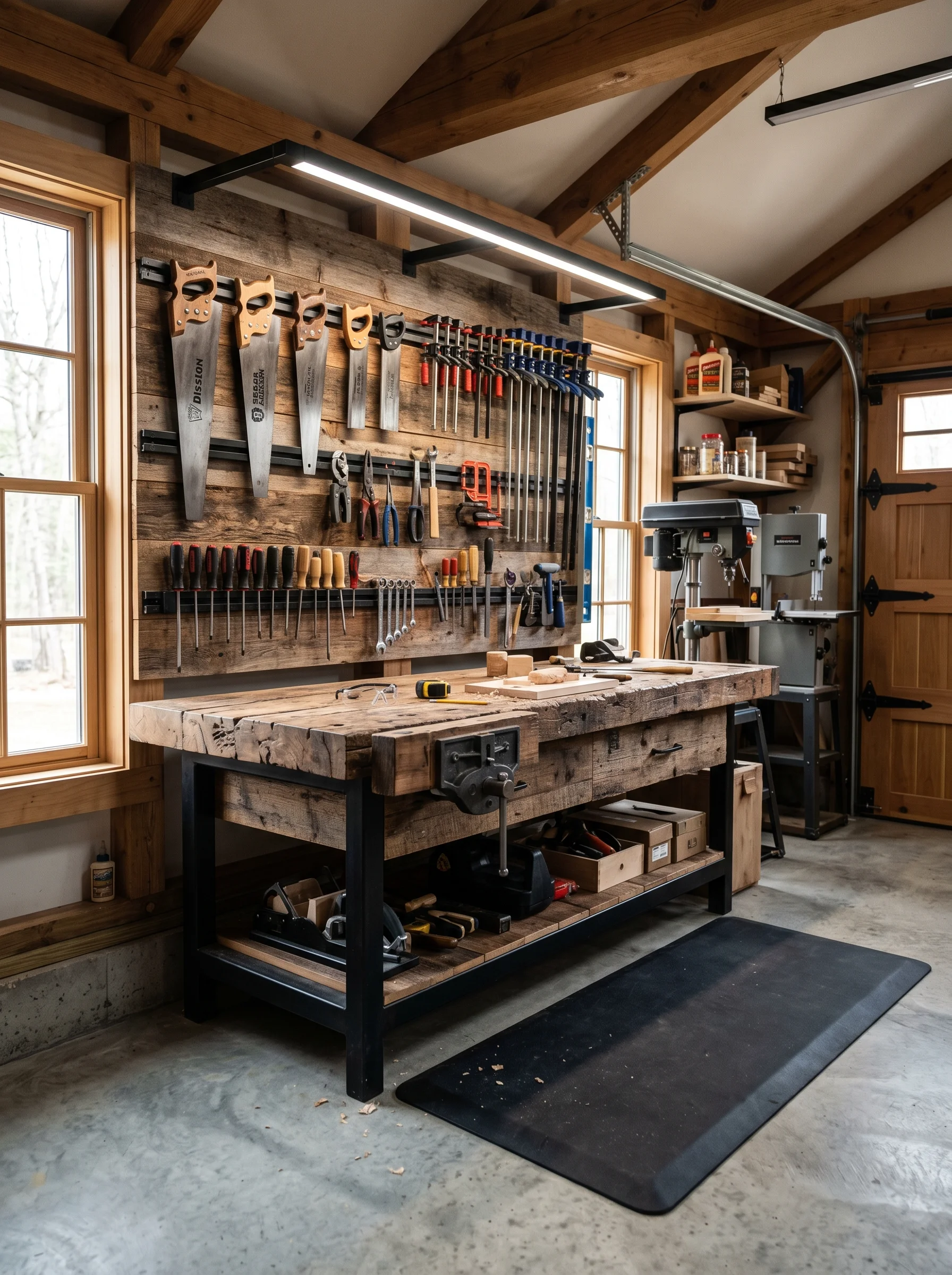 8 Clean rustic garage workshop with custom reclaimed Clean rustic garage workshop with 202606202148