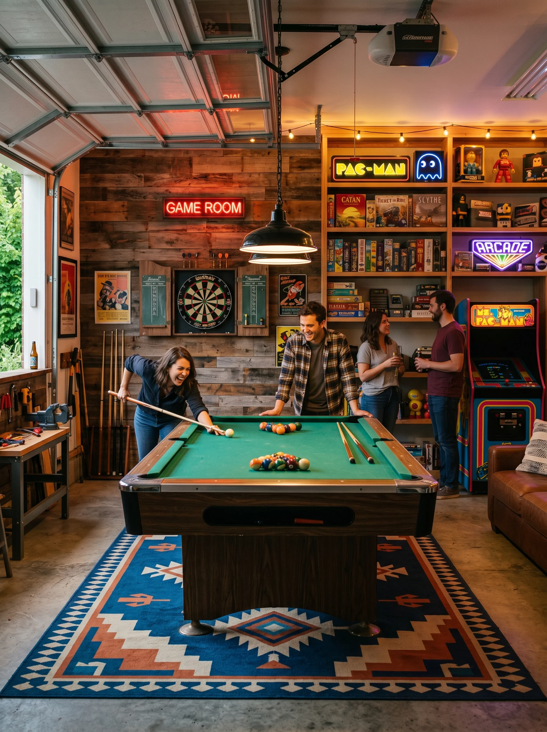 9 Bright garage game room with green felt pool table Bright garage game room with 202606202152