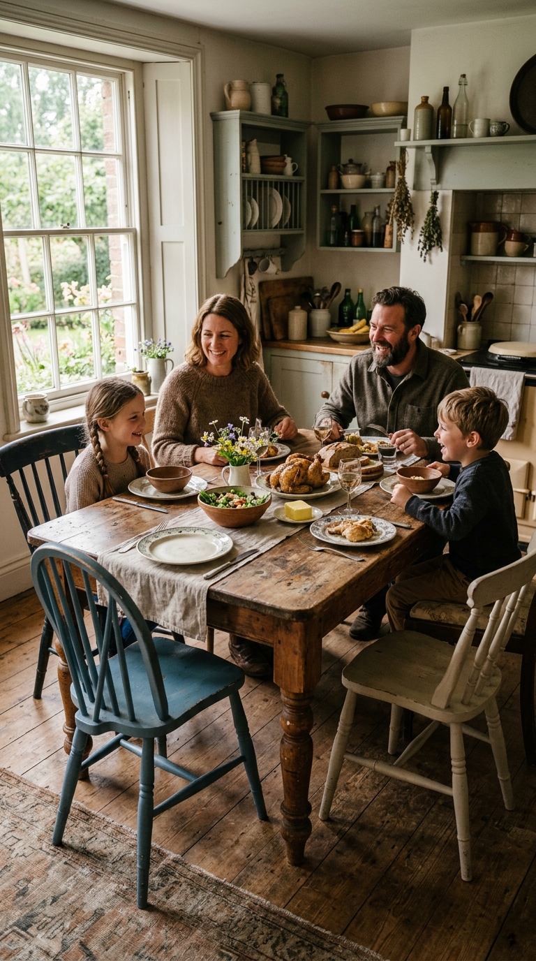 14 14 Photograph of a vintage wooden kitchen table wi