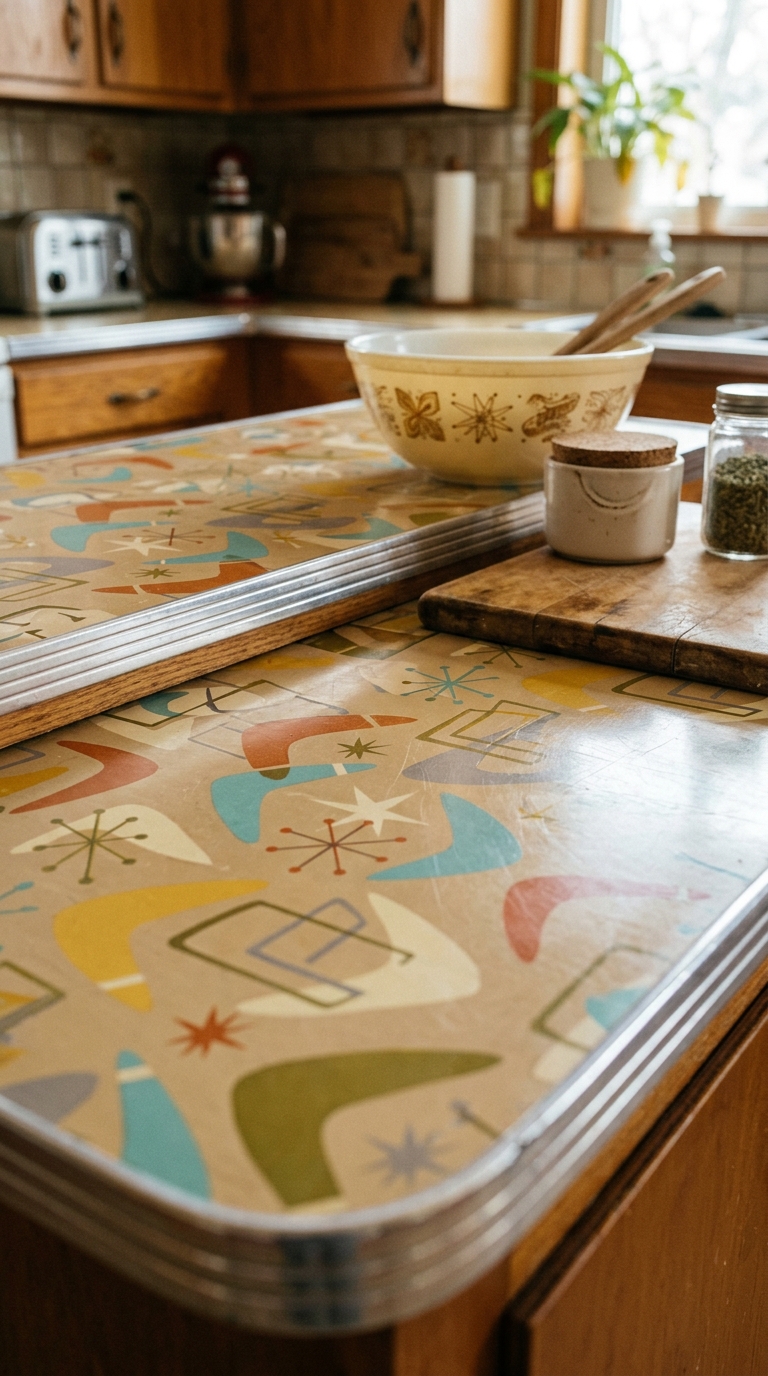 19 19 Photograph of a patterned retro laminate kitche
