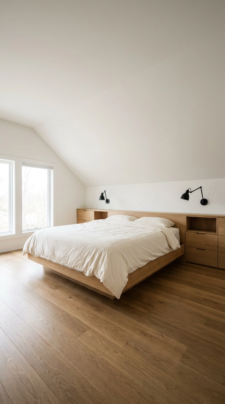 Bonus room over garage converted into a spacious teen bedroom suite with built-in knee wall storage