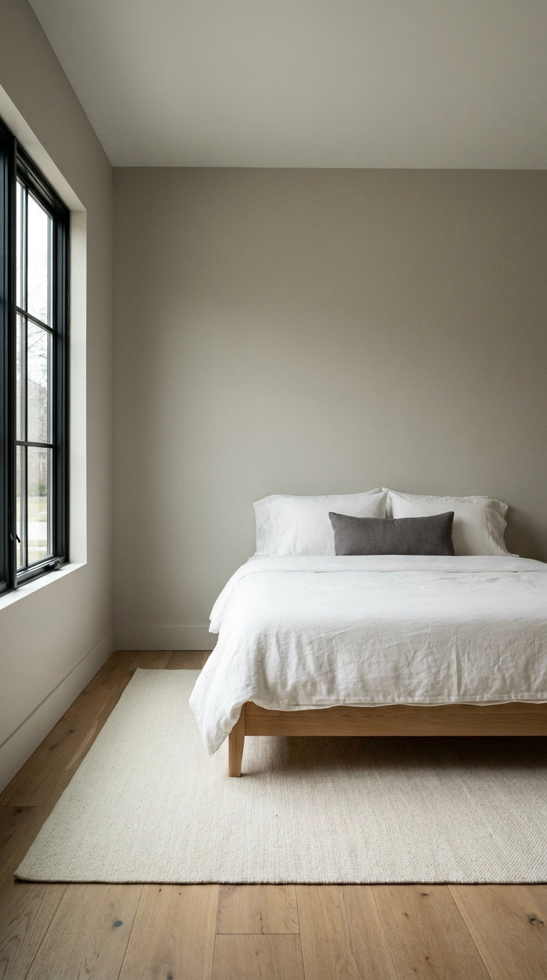 Converted garage turned primary bedroom suite with large casement window and white oak floors