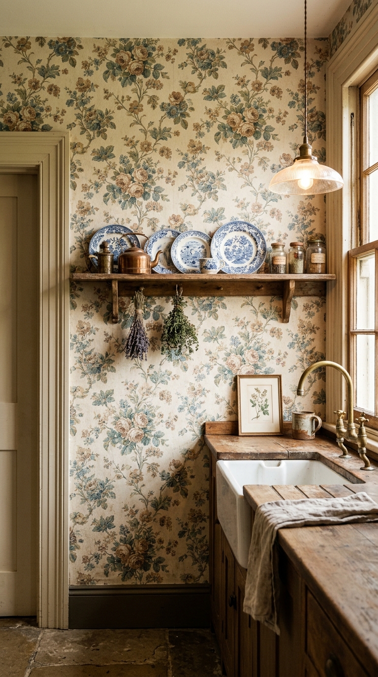 22 22 Photograph of a kitchen wall covered in classic