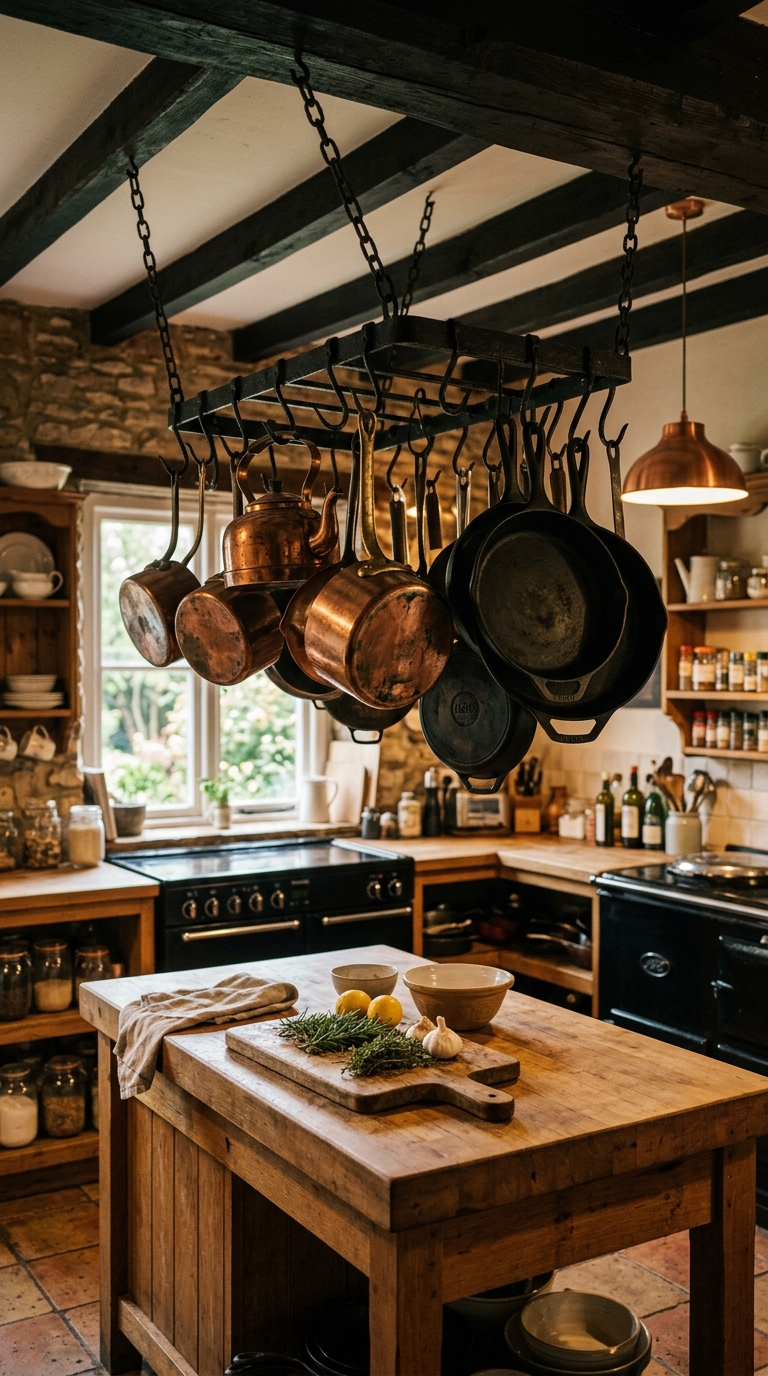 5 5 Photograph of an antique iron pot rack suspended