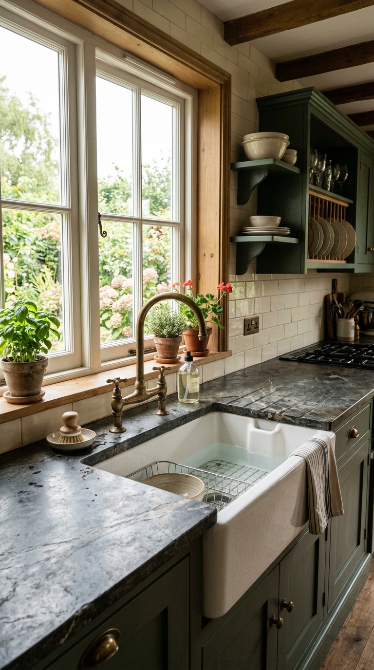 7 7 Photograph of a deep white apron front farmhouse
