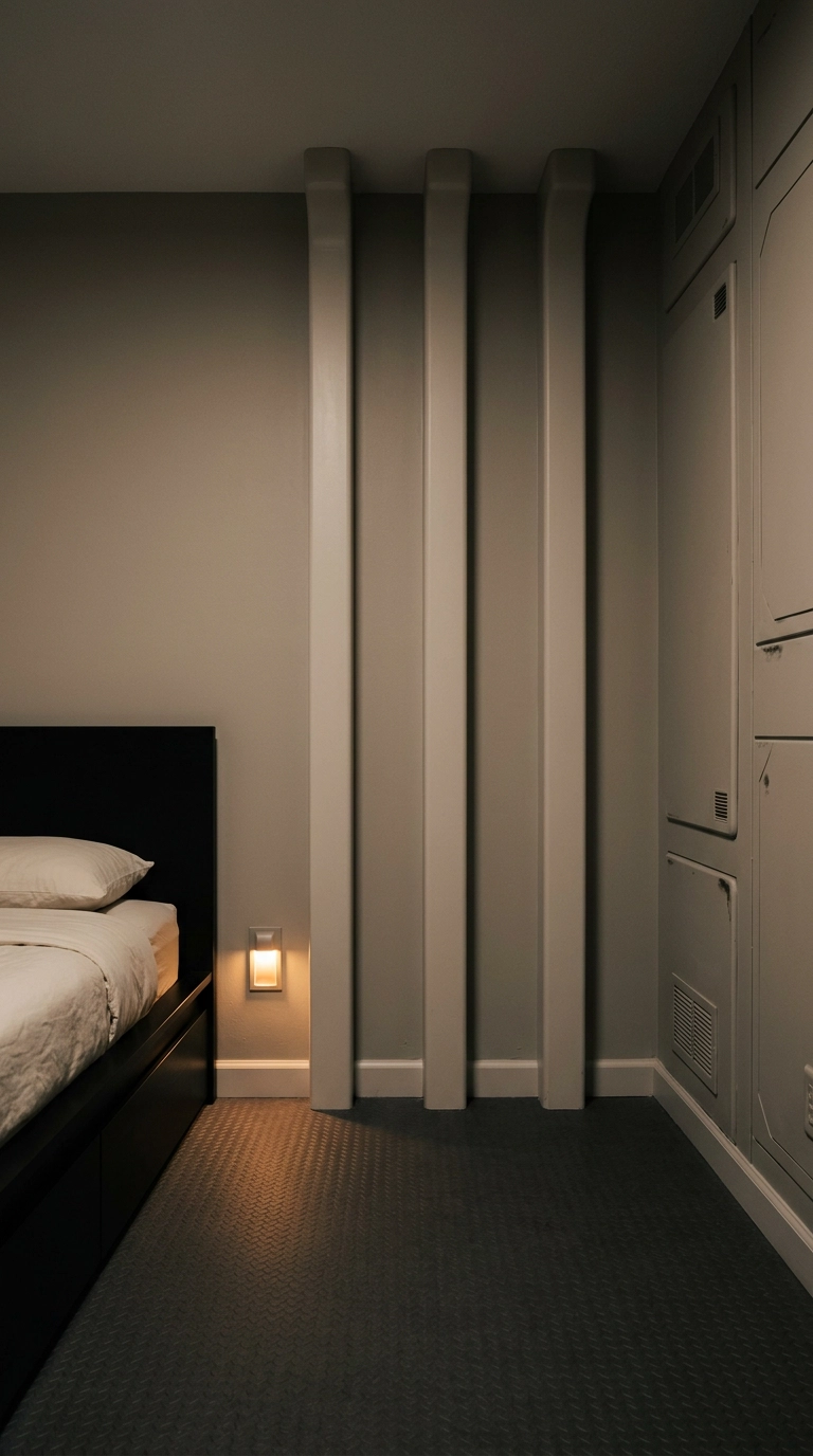 Vertical painted MDF wall ribs with rounded corners forming a corridor look in a kids bedroom