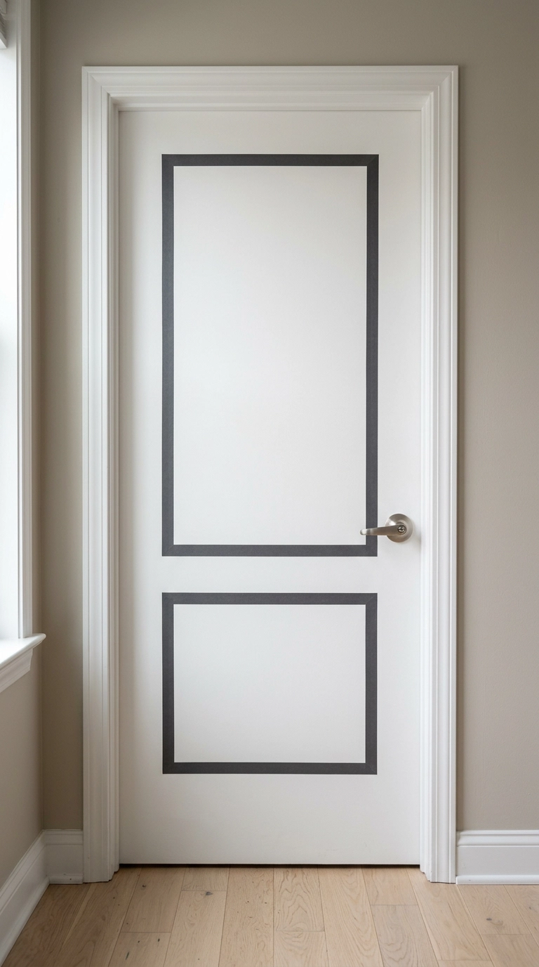 Hollow-core white door with two panels outlined in charcoal washi tape